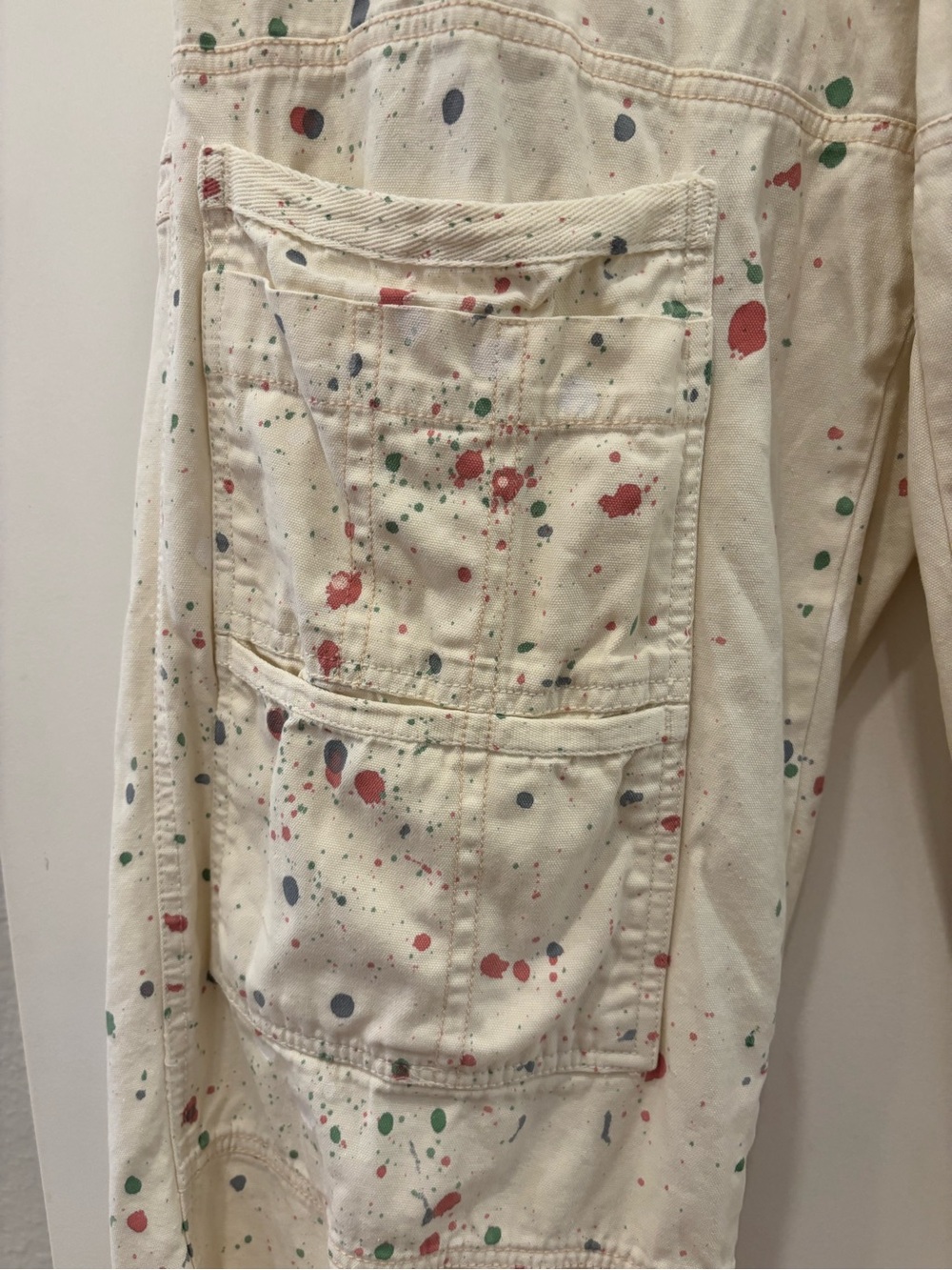 Free People Paint-Splatter oversized Utility Cargo Pocket Pants Cuffed Jeans - Picture 3 of 8
